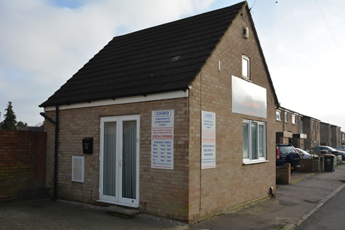 The Chiro Centre premises on Farrer Street, Kempston — a brick building with clinic signage